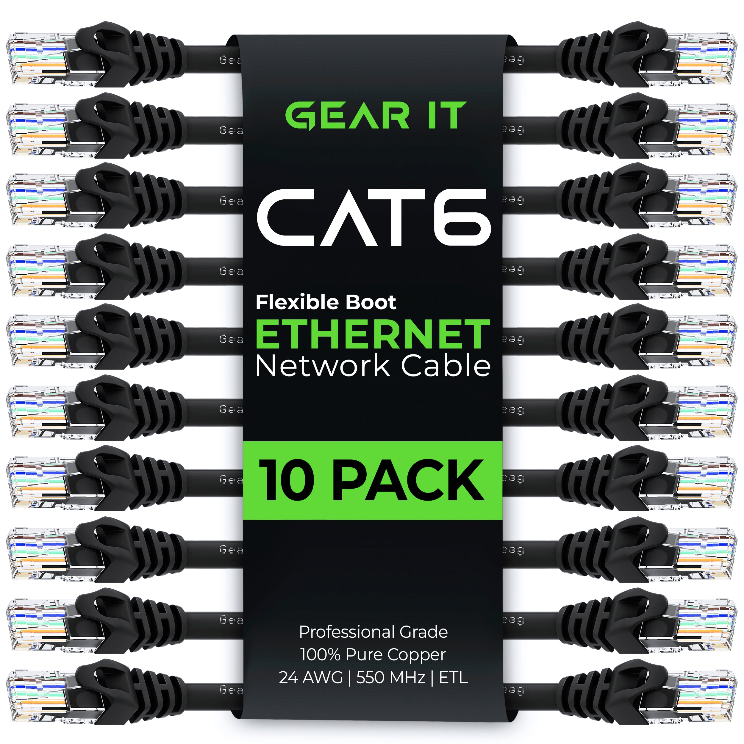 Ethernet Patch Cable CAT5E, UTP, 24AWG, 10 pack, Black: CAT5E