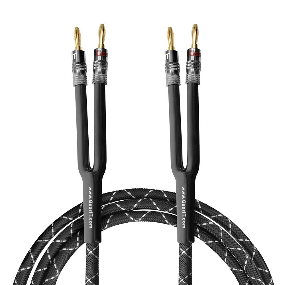 GearIT 14 AWG Speaker Wire Cable with Banana Plugs - Braided Jacket - CL2  Rated for In-Wall - Oxygen-Free Copper (OFC)