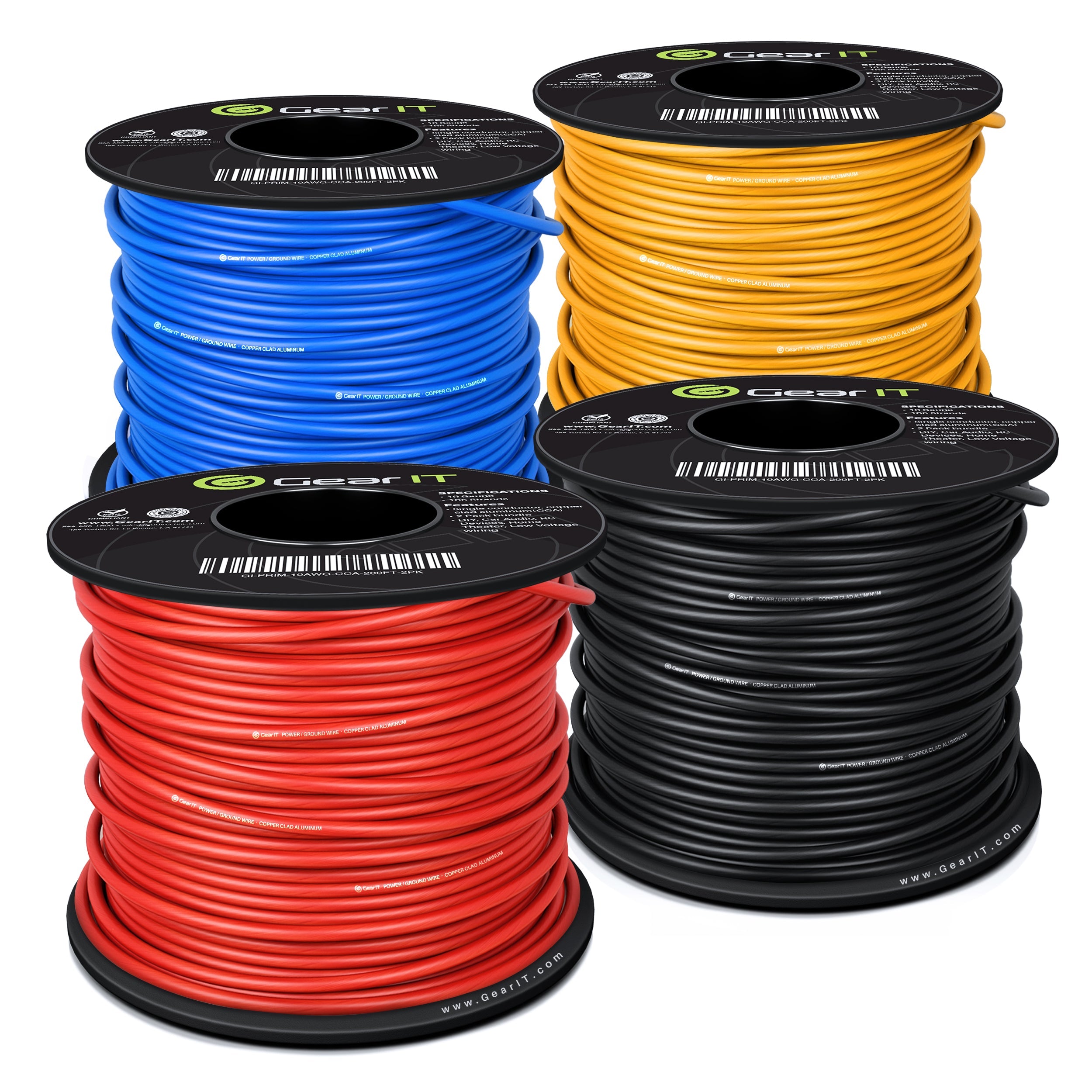 GS Power 14 Gauge Copper Clad Aluminum Low Voltage Primary Wire in 10 Color  Pack, 100 feet Roll (1000 feet Total) for 12V Automotive Harness Car Video