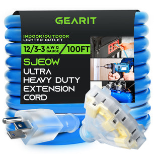 12/3 SJEOW Heavy Duty Outdoor Extension Cord 3 Outlet, 100 Feet