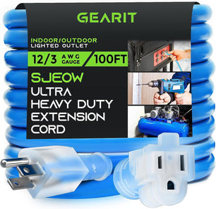 12/3 SJEOW Heavy Duty Outdoor Extension Cord, 100 Feet