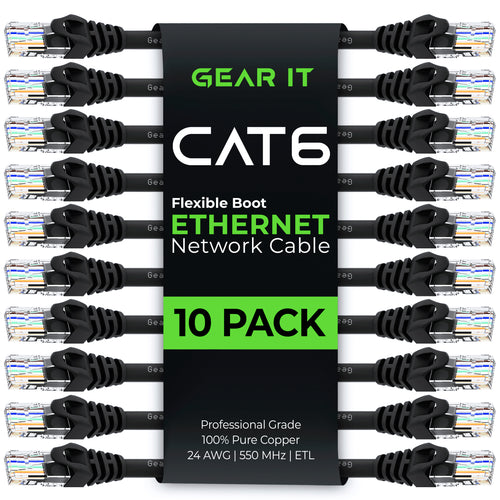 Flexible Soft Boot Cat6 Ethernet Patch Cable, Black - GearIT