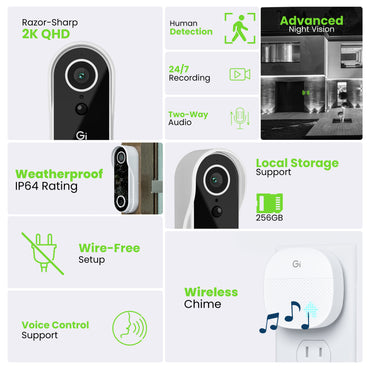 GEARit Smart Video Doorbell with Chime - Wireless 2K QHD Video Camera - IP64 Weather-Proof, Motion Detection, 2 Way Audio (Copy)