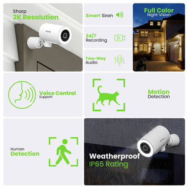 GEARit Wifi Motion Tracking Outdoor Security Camera - 2K Video, IP65 Weatherproof, Night Vision