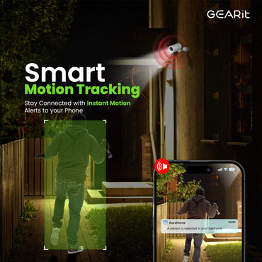 GEARit Wifi Motion Tracking Outdoor Security Camera - 2K Video, IP65 Weatherproof, Night Vision