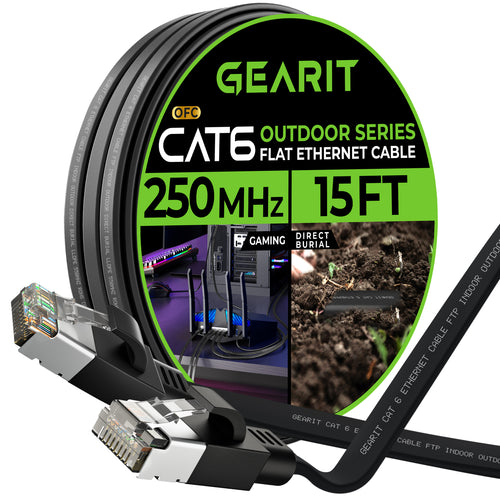 Black Cat6 Flat Outdoor Ethernet Cable