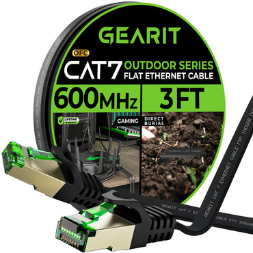 Black Cat7 Flat Outdoor Ethernet Cable