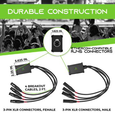 4 Channel 3-Pin XLR/DMX/AES-EBU Over Ethercon RJ45 Snake Cable GearIT