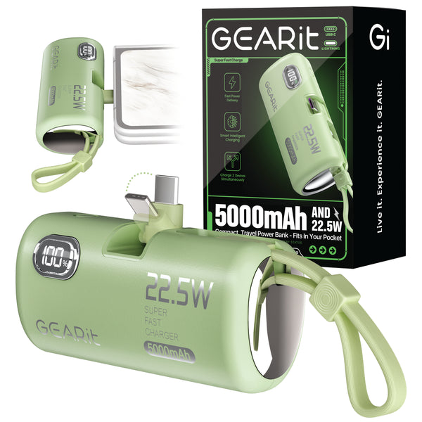 GEARit Lifestyle Series - 5000mAh Power Bank 3 Ports with Build in USB C and Lightning Connector