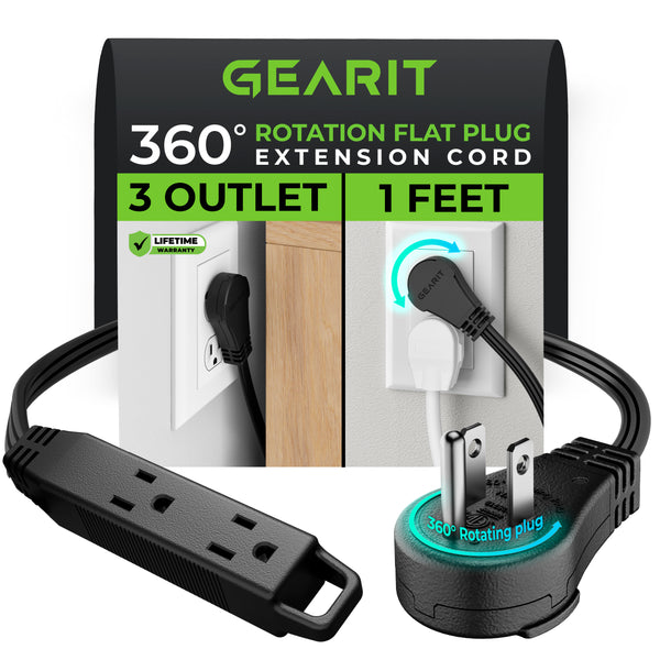 360° Rotating Flat Plug Multi-Outlet Extension Cord