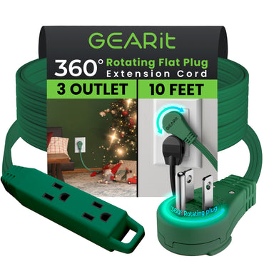 360° Rotating Flat Plug Multi-Outlet Extension Cord - Green