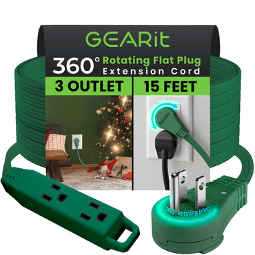 360° Rotating Flat Plug Multi-Outlet Extension Cord - Green