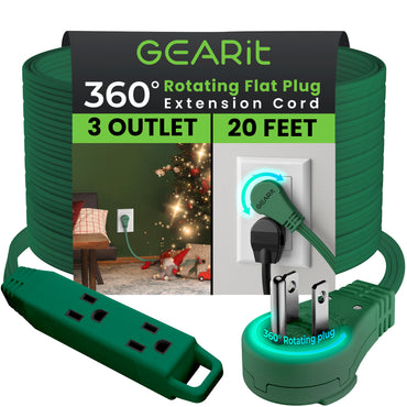 360° Rotating Flat Plug Multi-Outlet Extension Cord - Green