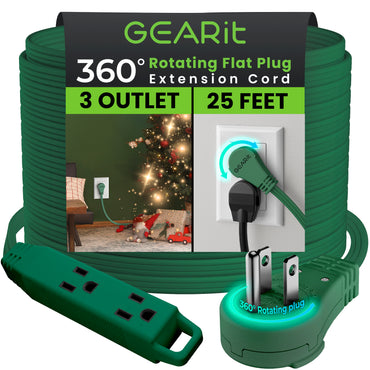 360° Rotating Flat Plug Multi-Outlet Extension Cord - Green