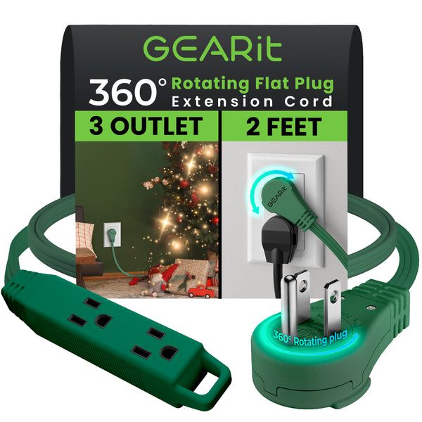 360° Rotating Flat Plug Multi-Outlet Extension Cord - Green