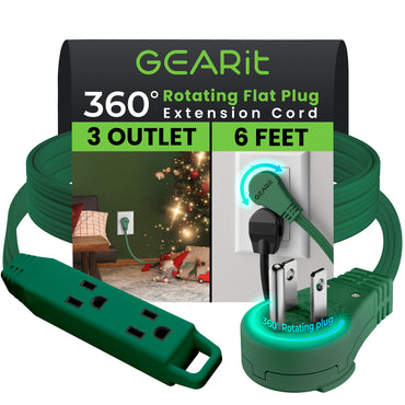 360° Rotating Flat Plug Multi-Outlet Extension Cord - Green