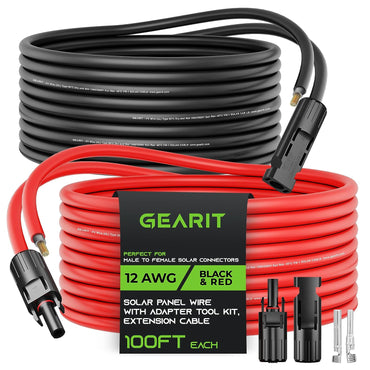 GearIT 12AWG Solar Panel Extension Cable - Solar Panel Wire with Adapter Tool Kit GearIT