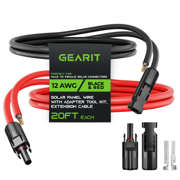 GearIT 12AWG Solar Panel Extension Cable - Solar Panel Wire with Adapter Tool Kit GearIT