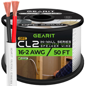 GearIT 16 AWG In Wall Speaker Wire - CL2 Rated - Oxygen Free Copper (OFC), White GearIT