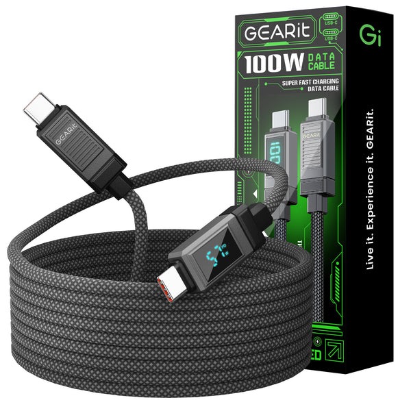 GEARit Lifestyle Series - 100W USB-C to USB-C Cable Fast Charging with Smart Display, 4 Feet