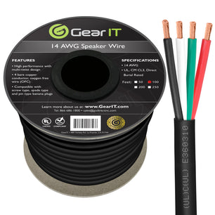 14 AWG Direct Burial Speaker Wire 4-Conductor Bi-Wire Cables - CL3 Rated - Oxygen Free Copper (OFC), Black