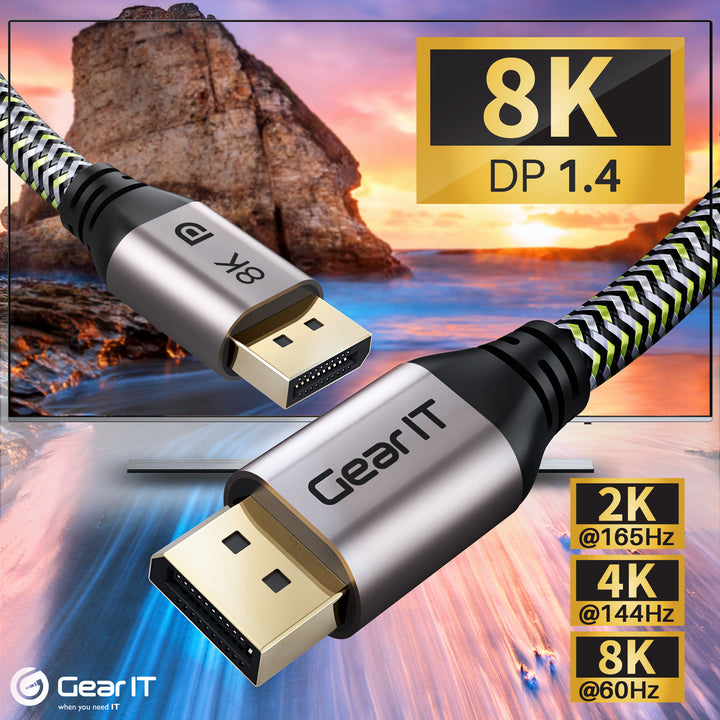 GearIT 8K DisplayPort Cable - DP 1.4 Cable - 8K@60Hz / 4K@144Hz / 2K@1