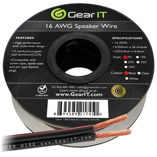 16 Gauge Speaker Wire CCA - Copper Clad Aluminum - Home Theater, Car Speakers & More