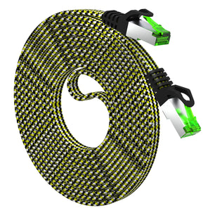 Cat7 Ethernet Cable 7 Feet - 32 AWG Flat Patch Cable - Nylon Braided