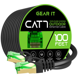 Cat7 Outdoor Ethernet Patch Cable - SFTP Shielded Foil Twisted Pair - Waterproof, Black