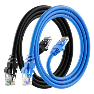 Cat6 Ethernet Patch Cable (2-Pack) - CCA Network Cord - UTP, Black & Blue