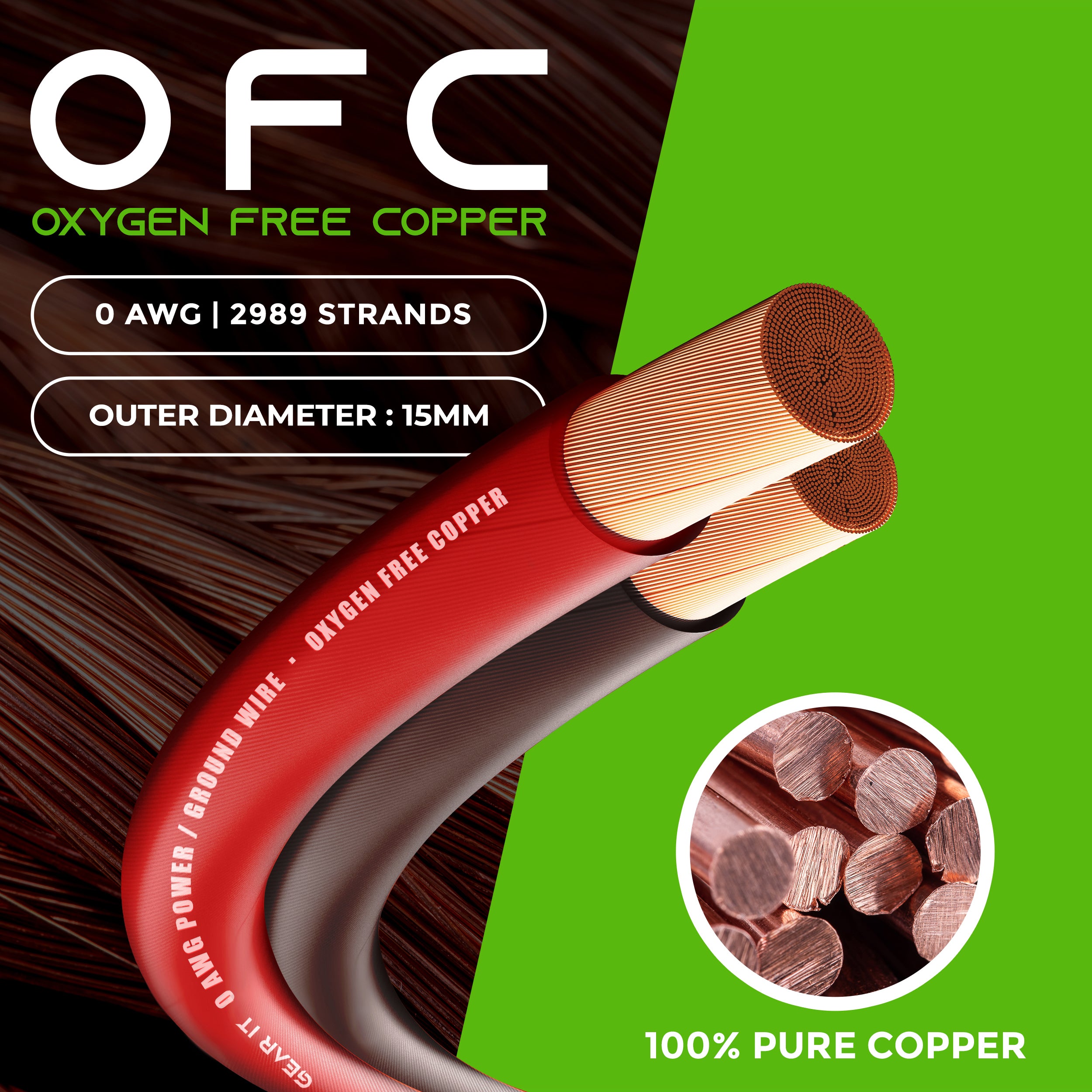 1/0 Gauge OFC Ground Wire - 0AWG Electrical Power Cable - 25 Feet