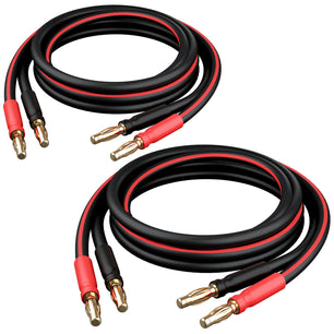 2-Pack 14 AWG Speaker Cable with Banana Plugs Banana Wire for Bi-Wire Bi-Amp HiFi Surround Sound, Black