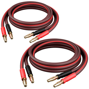 2-Pack 14 AWG Speaker Cable with Banana Plugs Banana Wire for Bi-Wire Bi-Amp HiFi Surround Sound, Brown