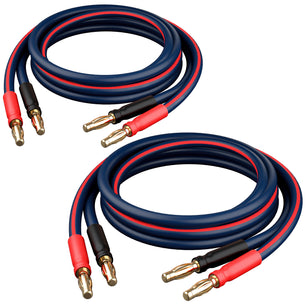 2-Pack 14 AWG Speaker Cable with Banana Plugs Banana Wire for Bi-Wire Bi-Amp HiFi Surround Sound, Navy