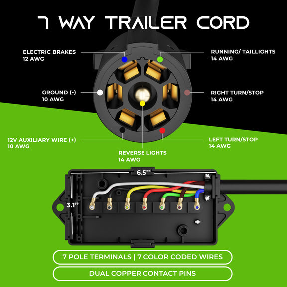 14AWG 7 Way Conductor Wire RV Trailer Cord with Junction Box - GEARit