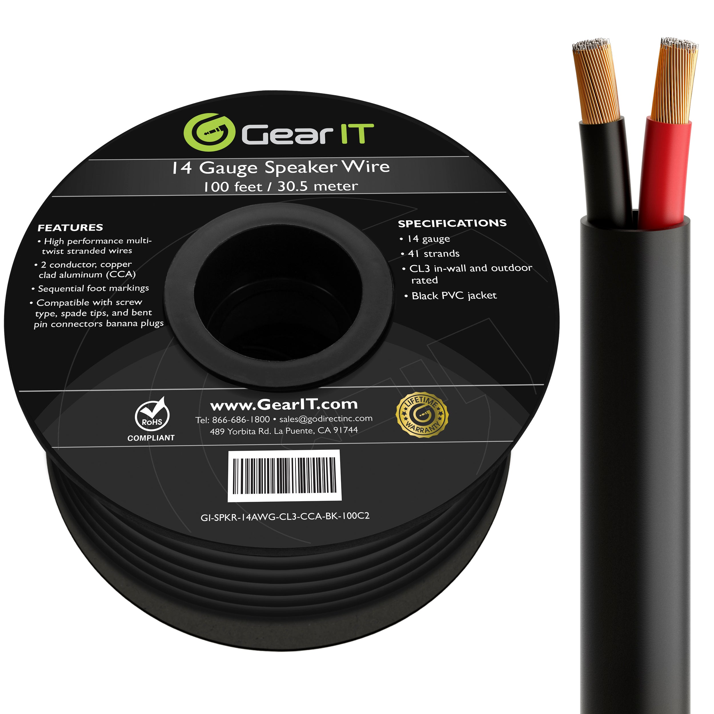 250 ft. 14/2 Brown Stranded CU CL3 Outdoor Speaker Wire